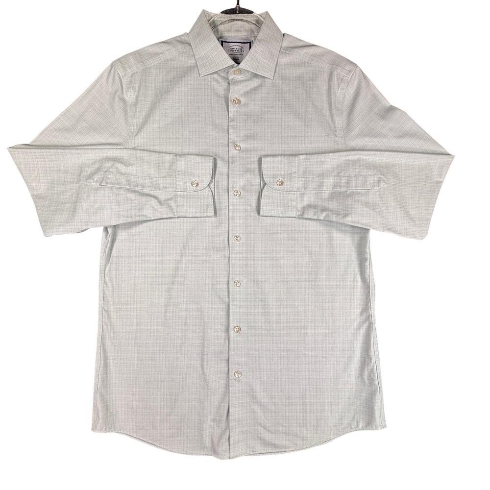 Charles Tyrwhitt Mens Slim Fit Non-Iron Dress Shirt 16/35 Light Green Check